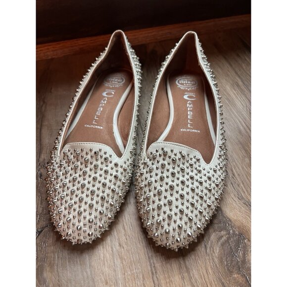 Jeffrey Campbell Shoes - Jeffrey Campbell Martini Spiked Flats Shoes White Leather Slip-On Size 8.5
